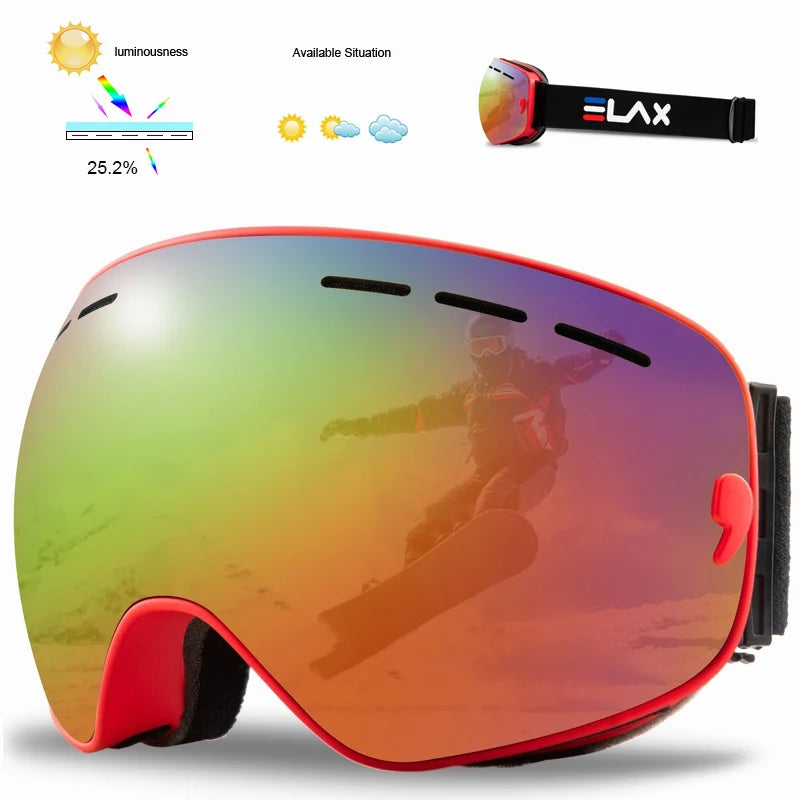 Marca ELAX, Antiparras Ski / Snowboard / Moto de Nieve Antiniebla Doble Capa, Unisex