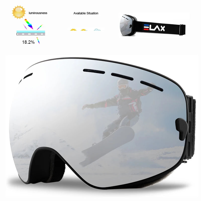 Marca ELAX, Antiparras Ski / Snowboard / Moto de Nieve Antiniebla Doble Capa, Unisex