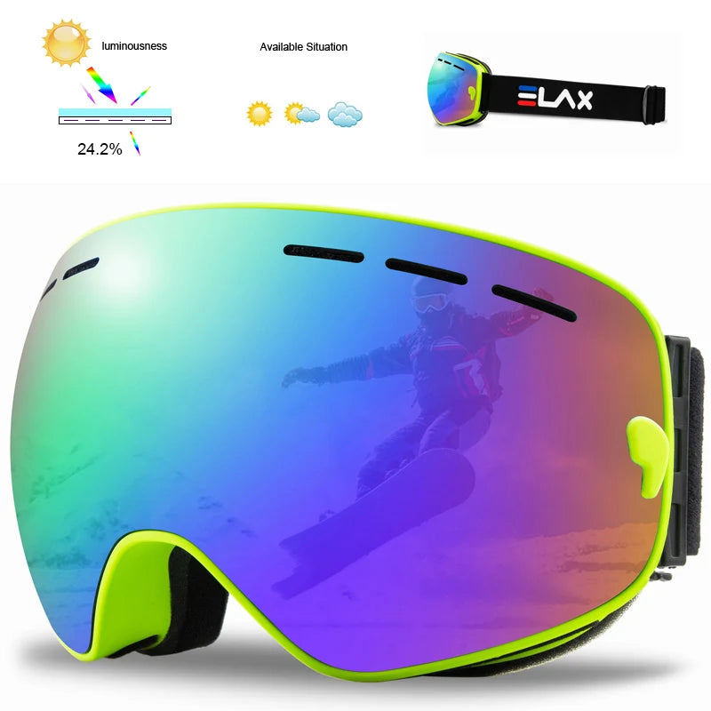 Marca ELAX, Antiparras Ski / Snowboard / Moto de Nieve Antiniebla Doble Capa, Unisex