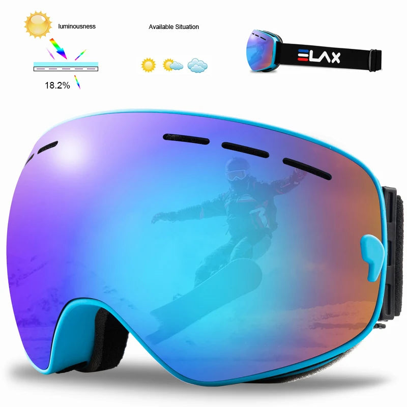 Marca ELAX, Antiparras Ski / Snowboard / Moto de Nieve Antiniebla Doble Capa, Unisex