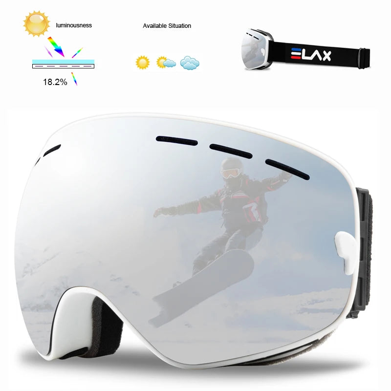 Marca ELAX, Antiparras Ski / Snowboard / Moto de Nieve Antiniebla Doble Capa, Unisex