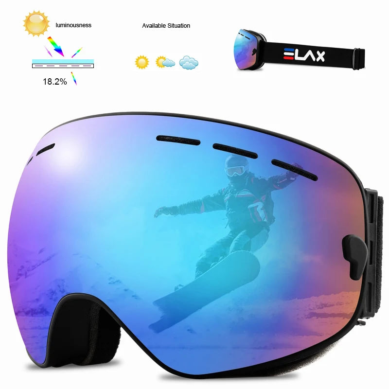 Marca ELAX, Antiparras Ski / Snowboard / Moto de Nieve Antiniebla Doble Capa, Unisex