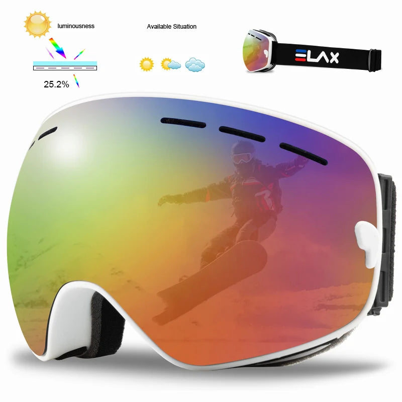 Marca ELAX, Antiparras Ski / Snowboard / Moto de Nieve Antiniebla Doble Capa, Unisex