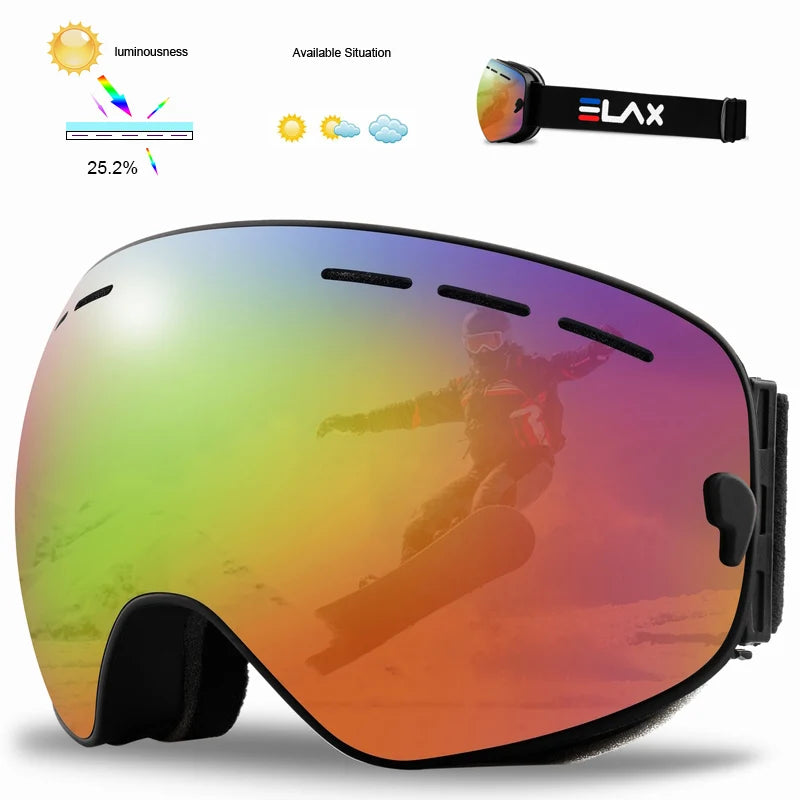 Marca ELAX, Antiparras Ski / Snowboard / Moto de Nieve Antiniebla Doble Capa, Unisex