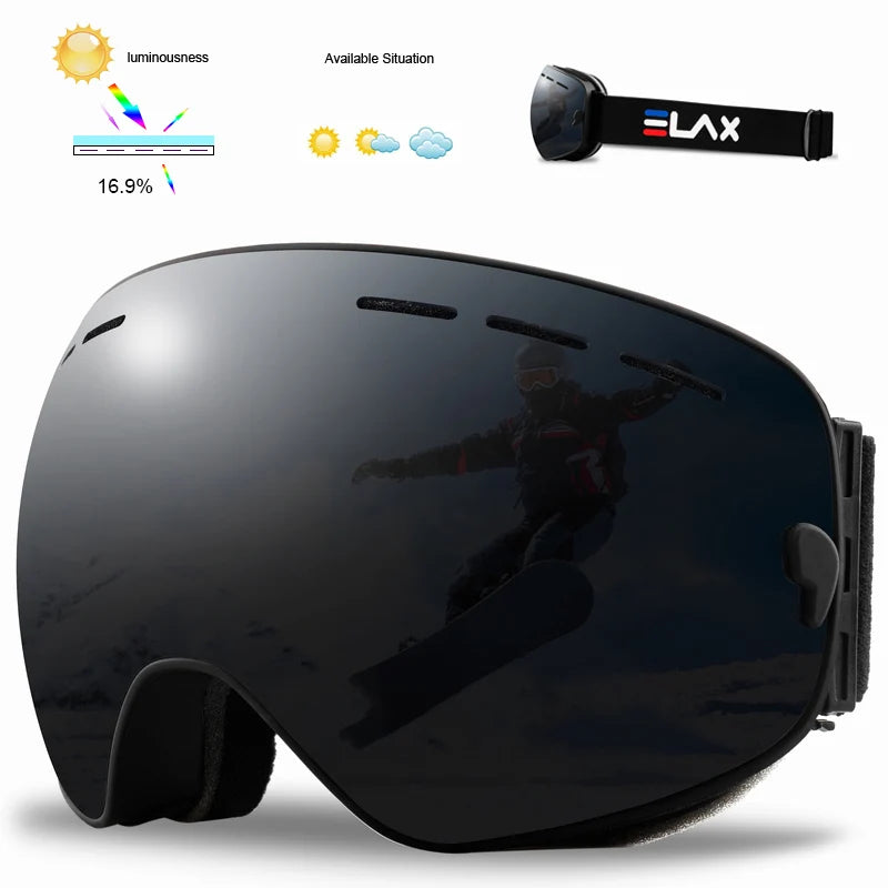 Marca ELAX, Antiparras Ski / Snowboard / Moto de Nieve Antiniebla Doble Capa, Unisex